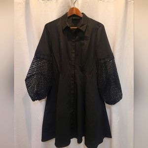 Anthropologie ADRIA MOSS  Black Poplin Lace Balloon Sleeve Dress Sz 6